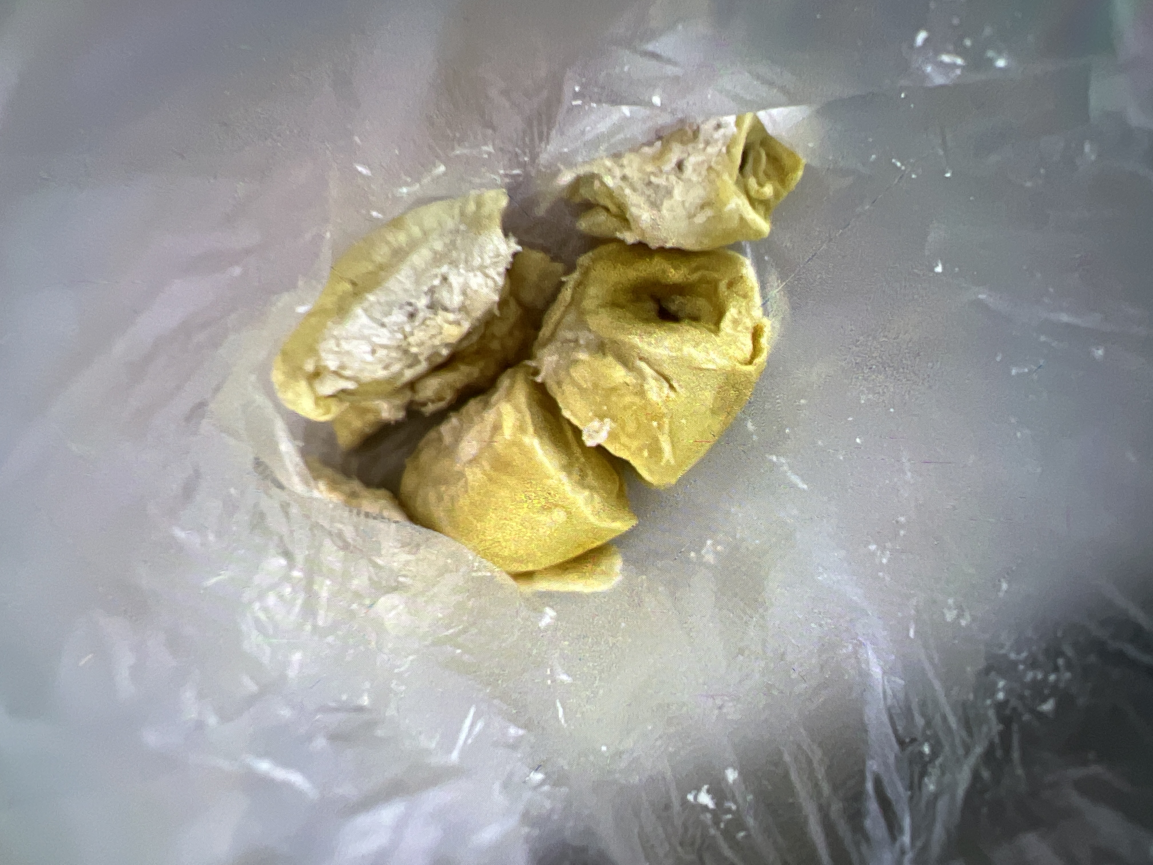 5斤榴莲,榴莲明显的肉眼可见的发霉变质,肉质为酸处理流程